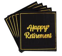Vuzvuv 50 Pack Happy Retirement Cocktail Napkins - Disposable Paper Hand Napkins for Retirement Parties Farewell Gatherings Office Send-Off Party Decorations Table Decor (5" Folded 2 Ply - Black)