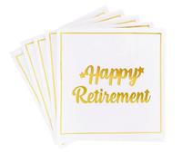 Vuzvuv 50 Pack Happy Retirement Cocktail Napkins - Disposable Paper Hand Napkins for Retirement Parties Farewell Gatherings Office Send-Off Party Decorations Table Decor (5" Folded 2 Ply - White)
