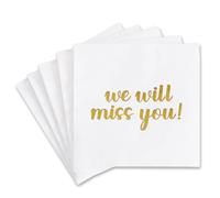 Vuzvuv 50 Pack We Will Miss You Cocktail Napkins - Farewell Party Decorations for Coworkers Leaving, Retirement,Graduation, Military Goodluck & Moving Celebrations(5" Folded 2 Ply-White)