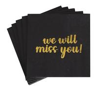 Vuzvuv 50 Pack We Will Miss You Cocktail Napkins - Farewell Party Decorations for Coworkers Leaving, Retirement,Graduation, Military Goodluck & Moving Celebrations(5" Folded 2 Ply-Black)