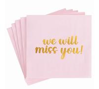 Vuzvuv 50 Pack We Will Miss You Cocktail Napkins - Farewell Party Decorations for Coworkers Leaving, Retirement,Graduation, Military Goodluck & Moving Celebrations(5" Folded 2 Ply-Pink)