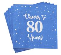Vuzvuv 52 Pcs Silver Foil Happy 80th Birthday Cheers to 80 Years Cocktail Napkins - Hand Napkin for Birthday Wedding Anniversary Party Dinner Supplies for Table Decor(5" Folded 3 Ply-Blue)