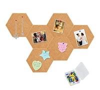 Vuzvuv 6 Pcs Camel-Brown Hexagon Cork Board with 50 Pushpins & Sticky Notes, Self-Adhesive Bulletin Board No Damage for Wall, Felt Pin Board for Paste Notes, Photos, Schedules Offices Home