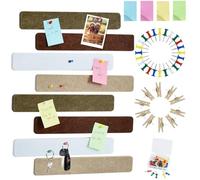 Vuzvuv 8Pcs Coffee-Brown White Cork Board Bar Strips with 50 Pushpins & Sticky Notes, Self-Adhesive Bulletin Board Strips No Damage for Wall, Felt Pin Board for Paste Notes, Photos, Schedules Offices