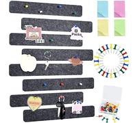 Vuzvuv 8Pcs Dark Grey Cork Board Bar Strips with 50 Pushpins & Sticky Notes, Self-Adhesive Bulletin Board Strips No Damage for Wall, Felt Pin Board for Paste Notes, Photos, Schedules Office Decor