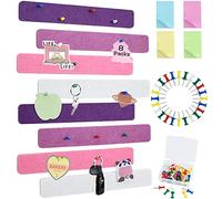 Vuzvuv 8Pcs Purple Rose Cork Board Bar Strips with 50 Pushpins & Sticky Notes, Self-Adhesive Bulletin Board Strips No Damage for Wall, Felt Pin Board for Paste Notes, Photos, Schedules Office Decor