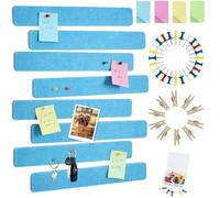 Vuzvuv 8Pcs Sky Blue Cork Board Bar Strips with 50 Pushpins & Sticky Notes, Self-Adhesive Bulletin Board Strips No Damage for Wall, Felt Pin Board for Paste Notes, Photos, Schedules Offices Home