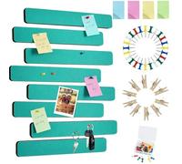 Vuzvuv 8Pcs Turquoise Cork Board Bar Strips with 50 Pushpins & Sticky Notes, Self-Adhesive Bulletin Board Strips No Damage for Wall, Felt Pin Board for Paste Notes, Photos, Schedules Offices Home