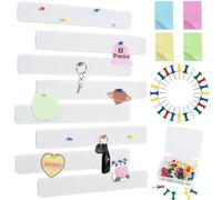 Vuzvuv 8Pcs White Cork Board Bar Strips with 50 Pushpins & Sticky Notes, Self-Adhesive Bulletin Board Strips No Damage for Wall, Felt Pin Board for Paste Notes, Photos, Schedules Office Decor
