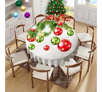 VVA Round Christmas Tablecloth New Year Colorful Xmas Balls Snowflake Baubles Ornaments Circle Tablecloths Christmas Table Cloth Winter Season for Gatherings Holiday Dinner Party 70 Inch