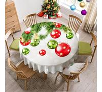 VVA Round Christmas Tablecloth New Year Colorful Xmas Balls Snowflake Baubles Ornaments Circle Tablecloths Christmas Table Cloth Winter Season for Gatherings Holiday Dinner Party 60 Inch