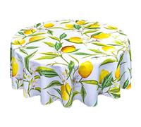 VVA Round Lemon Tablecloth Wipeable Waterproof Washable Resistant Polyester Lemon Tree Flowers Leaves Circular Table Cloth Cover for Dining Room Kitchen Birthday Parties Holiday Indoor Outside 50"