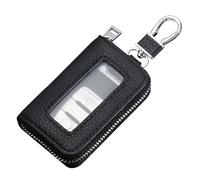 vvag 1Pc Car Key Fob Holder Universal PU Leather Key Case with Hook and Loop, Zipper Key Fob Protector for Remote Key Fob Keychain Car Accessories(Black)