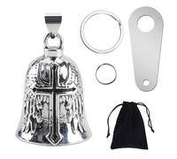vvag Motorcycle Bell Guardian Angel, Good Luck Biker Bell with Bells Hanger 2 Key Chain Rings and Organizer Bag, Cross Black, Default Size