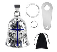 vvag Motorcycle Bell Guardian Angel, Good Luck Biker Bell with Bells Hanger 2 Key Chain Rings and Organizer Bag, Cross Blue, Default Size
