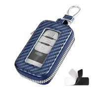 vvag Premium Car Key Fob Case Genuine Leather Car Smart Key fob Holder Car Remote Keychain Bag Universal, Blue （carbon Fiber Style）