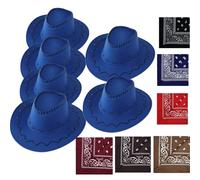 VVAULT 12 Pack Cowboy Hat And Bandana Set, Cowgirl Hats Felt Cowboy Party Hats Bulk Western Bandanas For Costume Party Favors (set 26)