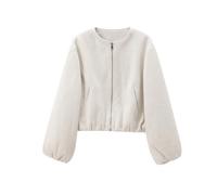 VVAULT 2025 Women's Cropped Faux Suede Bomber Jacket, Oversize Cropped Zip Up Fall Coat, Womens Bomber Jackets Lightweight (Off-White,M)