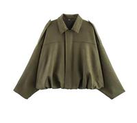 VVAULT 2025 Women's Cropped Faux Suede Bomber Jacket, Oversize Cropped Zip Up Fall Coat, Womens Bomber Jackets Lightweight (Army Green,S)