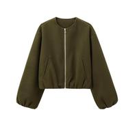 VVAULT 2025 Women's Cropped Faux Suede Bomber Jacket, Oversize Cropped Zip Up Fall Coat, Womens Bomber Jackets Lightweight (Army Green,S)