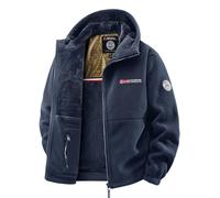 VVAULT Double-Layer Fleece Hooded Jacket,Unisex Ultra-Warm Sherpa Jacket, Men's Full-Zip Tactical Coat Sherpa Jacket's with Pockets (Navy,S)