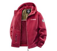 VVAULT Double-Layer Fleece Hooded Jacket,Unisex Ultra-Warm Sherpa Jacket, Men's Full-Zip Tactical Coat Sherpa Jacket's with Pockets (Red,S)