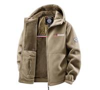 VVAULT Double-Layer Fleece Hooded Jacket,Unisex Ultra-Warm Sherpa Jacket, Men's Full-Zip Tactical Coat Sherpa Jacket's with Pockets (Khaki,XL)