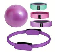 VVAULT Pilates Ring 5-Piece Set, Including Pilates Ring, Wheat Tube Ball, Resistance Band, For Legs Arms And Thighs (Purple)