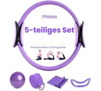VVAULT Pilates Ring 5-Piece Set, Including Pilates Ring, Yoga Magic Ring, Wheat Tube Ball, Latex Tension Band, Resistance Band (Purple)