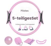 VVAULT Pilates Ring 5-Piece Set, Including Pilates Ring, Yoga Magic Ring, Wheat Tube Ball, Latex Tension Band, Resistance Band (Pink)