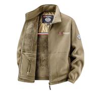 VVAULT Unisex Double Layer Padded Warm Jacket, Stand Collar Ultra-Warm Sherpa Jacket, Winter Sherpa Jacket's with Pockets (Khaki,XL)