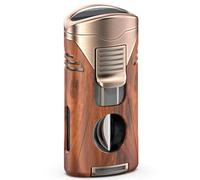 VVAY Cigar Lighter with Built-in V Cutter - Powerful 4 Jet Flame (Sold Without Gas)