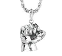 VVCome Stainless Steel Champion Fist Pendant Necklace, 5mm Rope Chain, Heavy Duty 90g, Hip Hop Biker Punk Style, Gift for Men, XL, Stainless Steel, No Gemstone