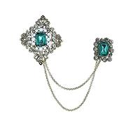 VVCome Vintage Floral Lapel Pin with Pearl Accent and Chain, Metallic Leaf Design Brooch for Wedding Party Accessories, XL, Brass Rhinestone Faux Pearl, Cubic Zirconia