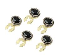 VVCome Vintage Rhinestone Cufflinks, Oval Geometric Button Covers, Gold Tone with Faceted Gemstones, 5 Piece Set for Men's Dress Shirts and Jackets, L, Brass, no gemstone