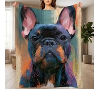 VVEiJU Classic French Bulldog Flannel Couch Throw 30"x40" | Charming Colorful Pet Oil Painting printed artwork, premium microfiber throw blanket for cozy sofa and bed.