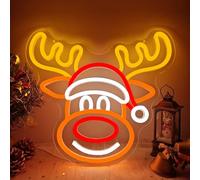 Vveikea Christmas Neon Sign Elk Neon Christmas Lights Christmas Deer Led Sign Dimmable Christmas Reindeer Neon Window Lights Christmas Light Up Sign for Wall Decor