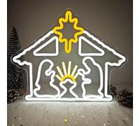 Vveikea Christmas Neon Sign Lighted Nativity Scene Christmas Led Sign Light Up Nativit Scene Indoor Jesus Lights Nativity Window Lights Led christmas Window Decorations