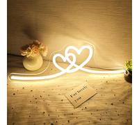 Vveikea Double Heart Neon Signs for Wall Decor Twin Hearts Led Sign Dimmable Warm White Neon Heart Sign Love Decorations for Girls Minimalist Bedroom(16.3”x 4.33”)