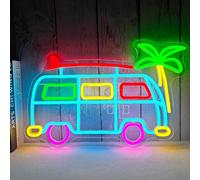 Vveikea Surf Van Neon Sign Camping Led Sign Dimmable Retro Bus Neon Lights Travel Bus Light Up Sign Palm Tree Room Wall Decor Touring Car Gifts Campsite Decorations