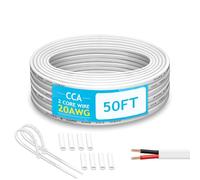 VVFLED 20 AWG 2 Conductor CCA Wire - 20 Gauge White 50FT Copper Clad Aluminium Copper Wire, 16m PVC Electrical Wire for Automotive, LED Lights, Strips, DIY Projects, 12V 24V Low Voltage Wiring