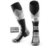vvfxx Ski Socks 2-Pack for Men Skiing,Cold Weather Socks for Snowboarding,Winter, Hunting,Thick Thermal Knee-high Warm Socks, Grey, 7-9.5