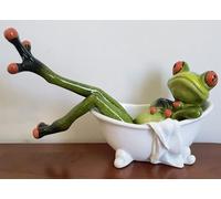 VVGIFTS Frog Figurines Decor Funny Cute Craft Resin Frog Sculpture Statue for Home Office Desk Tabletop Bathroom Decoration, Ornament Gift (Frog Lying in Bathtub)