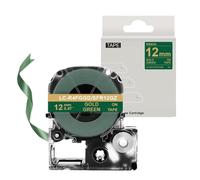 VVHKMSIL 12mm Satin Ribbon Tape SFR12SK For Label Maker Compatible With SFR12RZ SFR12PK SFR12ZK SFR12PZ SFR12SZ Works With LW-300 Label Printer(Gold on Green)