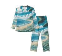 vvhmghda Men'S Button Seashells On The Beach Print Pajama Set-Soft Long-Sleeved With Pockets,Casual Loungewear. Black