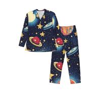 vvhmghda Men'S Button Starry Sky Universe Space Print Pajama Set-Soft Long-Sleeved With Pockets,Casual Loungewear. Black