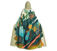 vvhmghda Unisex Full Cactus Tropical Plant Print Hooded Robe Cloak Costume,Costume Party,Halloween Cape,Themed Party Cape.