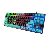 VVHUDA Mechanical Keyboard, 87 Keys LED USB Wired Gaming Keypad, Sensitive Triggering Lightweight Portable Two Colors Stitching PC Keyboards, for Desktop Laptop Gamer(dark blue) small gift
