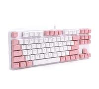 VVHUDA Mechanical Keyboard, 87 keys Wired USB Mixed Light With multimedia buttons, for Desktop Laptop(white with pink) small gift