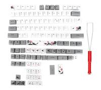 VVHUDA PBT Keycaps, 118 Key English Style Sublimation Keycap, With Animal Cartoon Pattern Elements for Universal PC Gaming Mechanical Keyboard(white) small gift